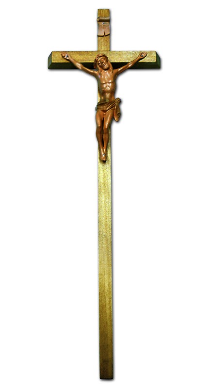 Deckelkreuz für den Sarg aus heller Eiche mit Christusfigur
